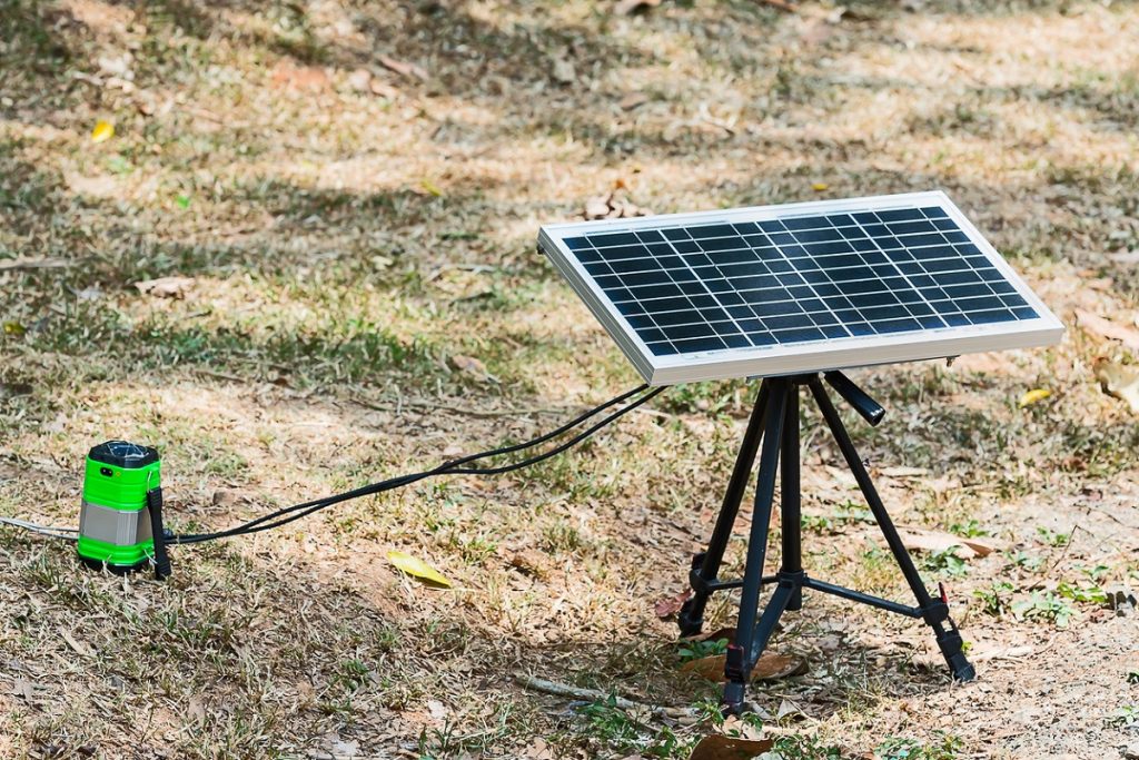 RV generator failure. A set of portable solar panels used for camping.